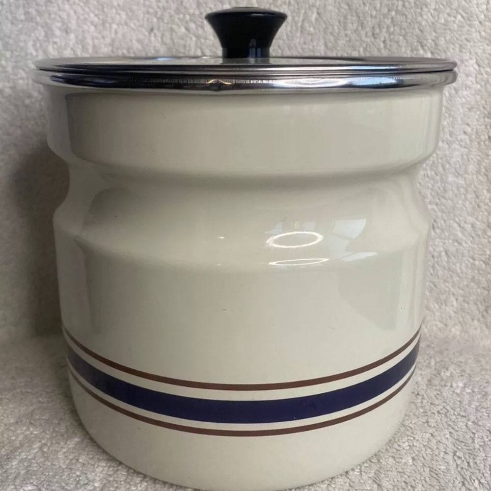 Retro 1960's \70's Cream Blue Maroon Nesting Canisters, T4 - Picture 3 of 14